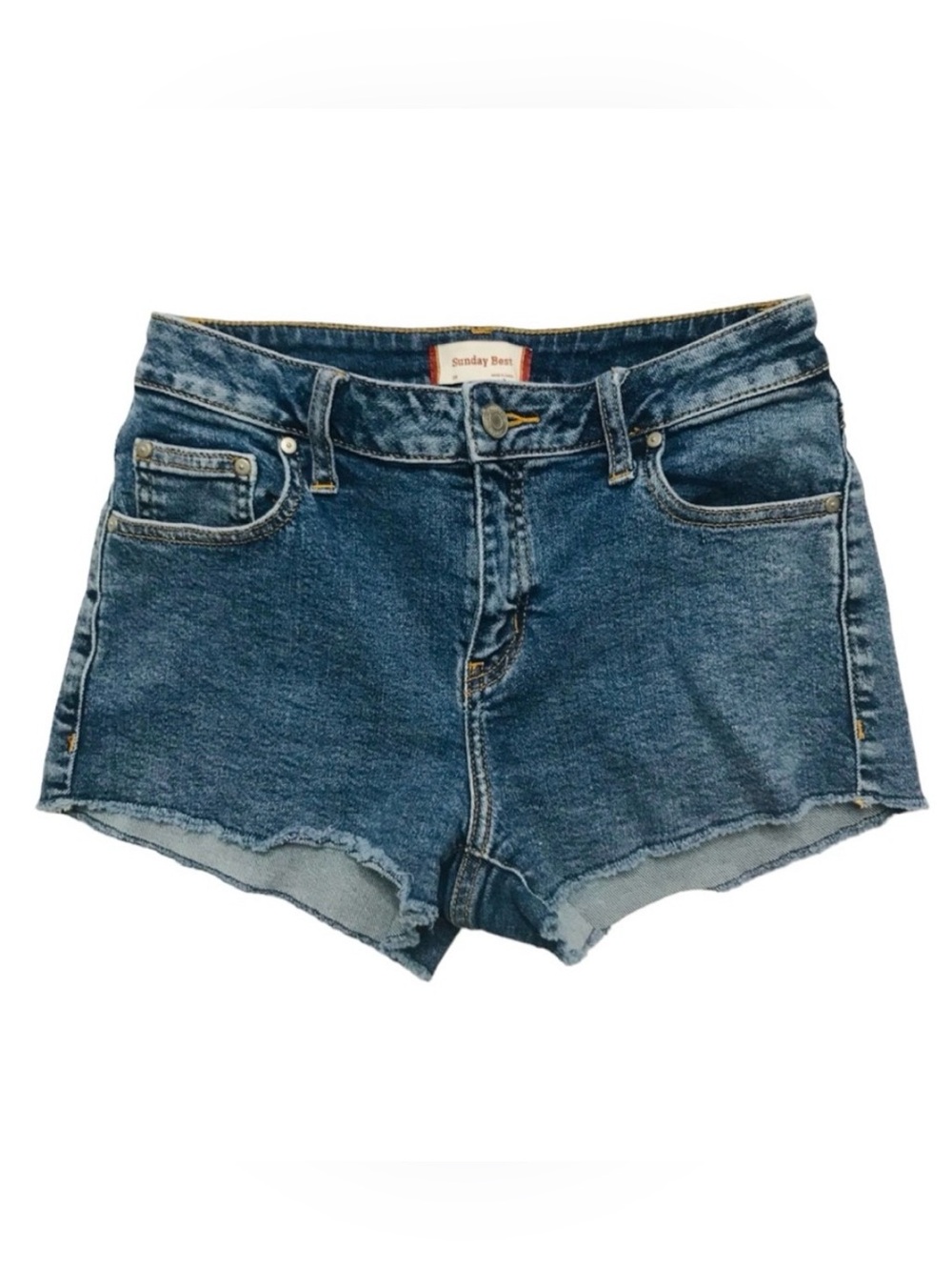 Aritzia Sunday Best Raw Hem Denim Shorts Size 28 Blue Jean Cutoffs Mid Rise